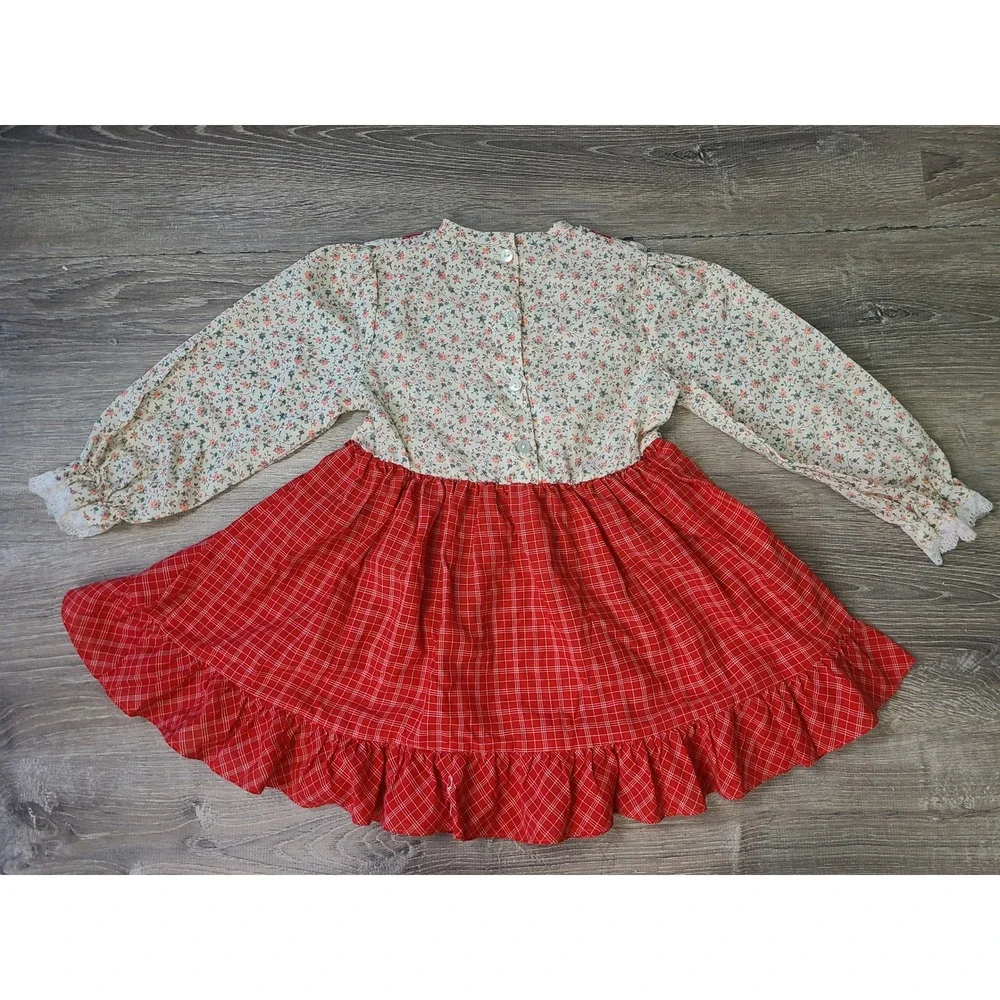 VTG 70s Solos Girl's 5 Prairie Pinafore Dress Lacy Retro Cowgirl Cottagecore - Picture 2 of 6